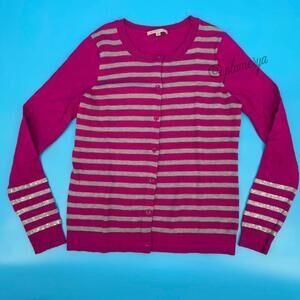 Gap Women's Striped Sequin Cardigan Sweater Electric Fuschia Wool Blend Size M